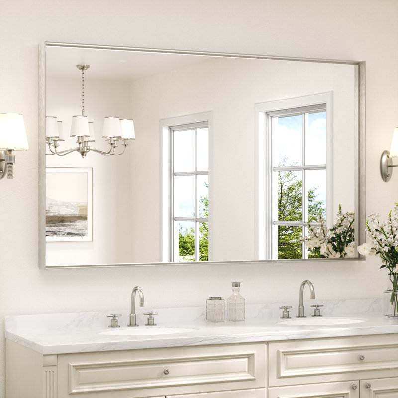 Miroir de salle de bain rectangulaire avec cadre en aluminium et verre trempé, 60 po x 36 po, Nickel