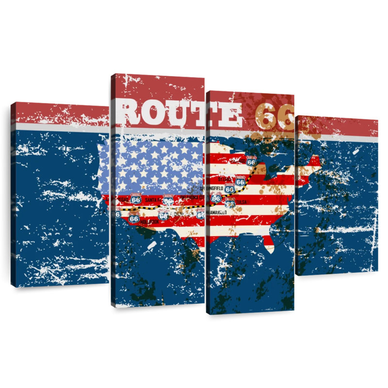 Drapeau américain Aliaz Route 66 - grunge, H 22 po x l 36 po