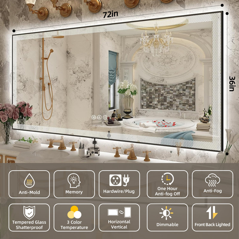 Miroir de salle de bain / meuble-lavabo Aevar, 72 po x 36 po