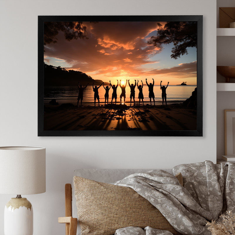 «Adventurous Beach Yoga Energy - Yoga, art mural», Cadre d'angle fermé noir, H 30 po x l 40 po x P 1,5 po