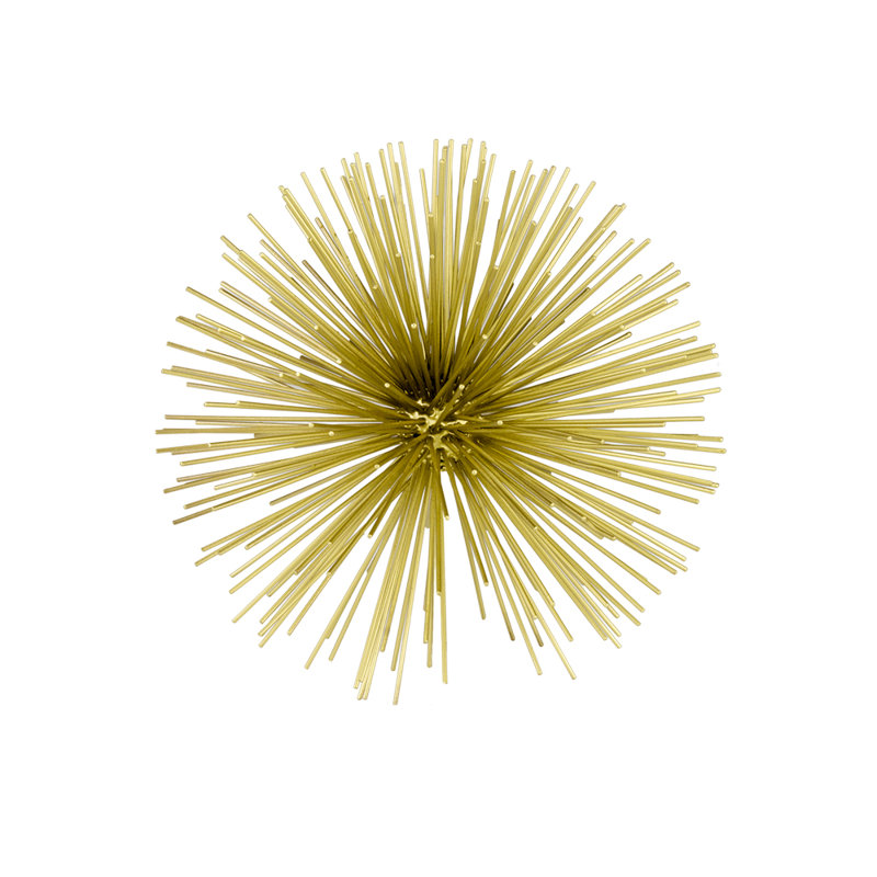 10" Antique Gold Finish Large Urchin Sphere, 8" H x 8" W x 8" D, Gold