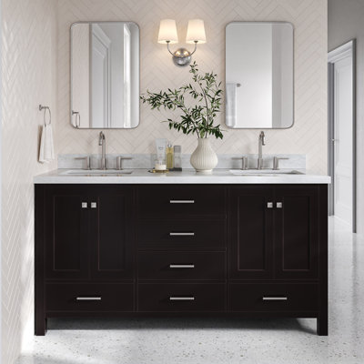 Meuble-lavabo double autoportant 67 po avec plateau en marbre Cambridge