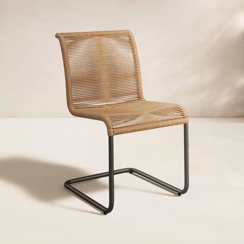 Grover Outdoor Dining Side Chair, Black, Vintage Natural