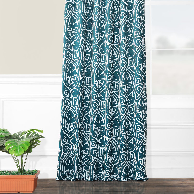 Claren Teal Seascape Swirls Printed Room Darkening Curtains for Living Room - Bedroom Single Panel, Abstract Teal