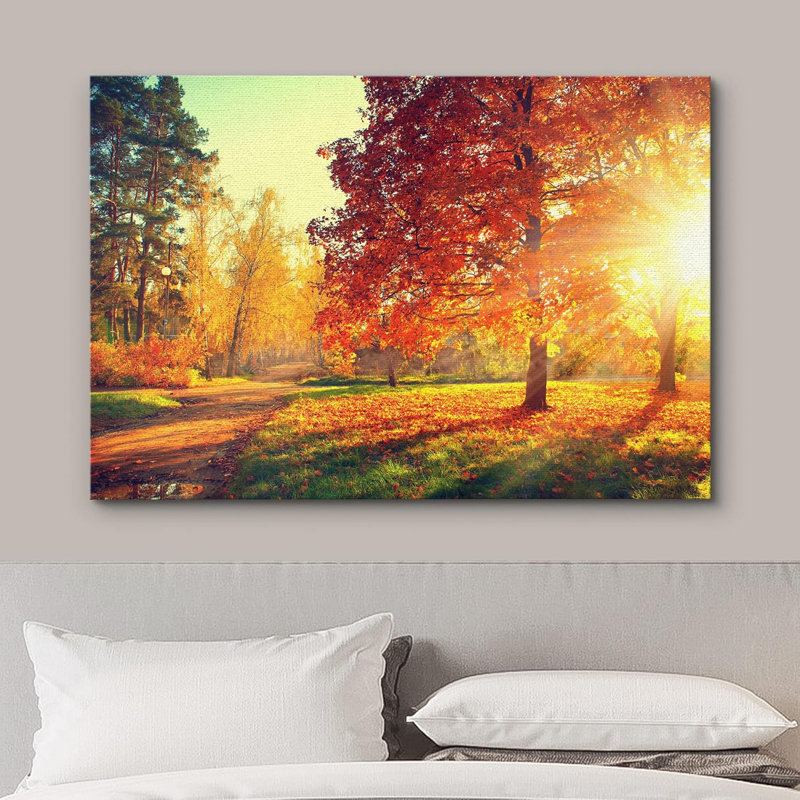 Reproduction d'art sur toile, paysage d'automne, H 32 po x l 48 po, Toile tendue, Sans cadre