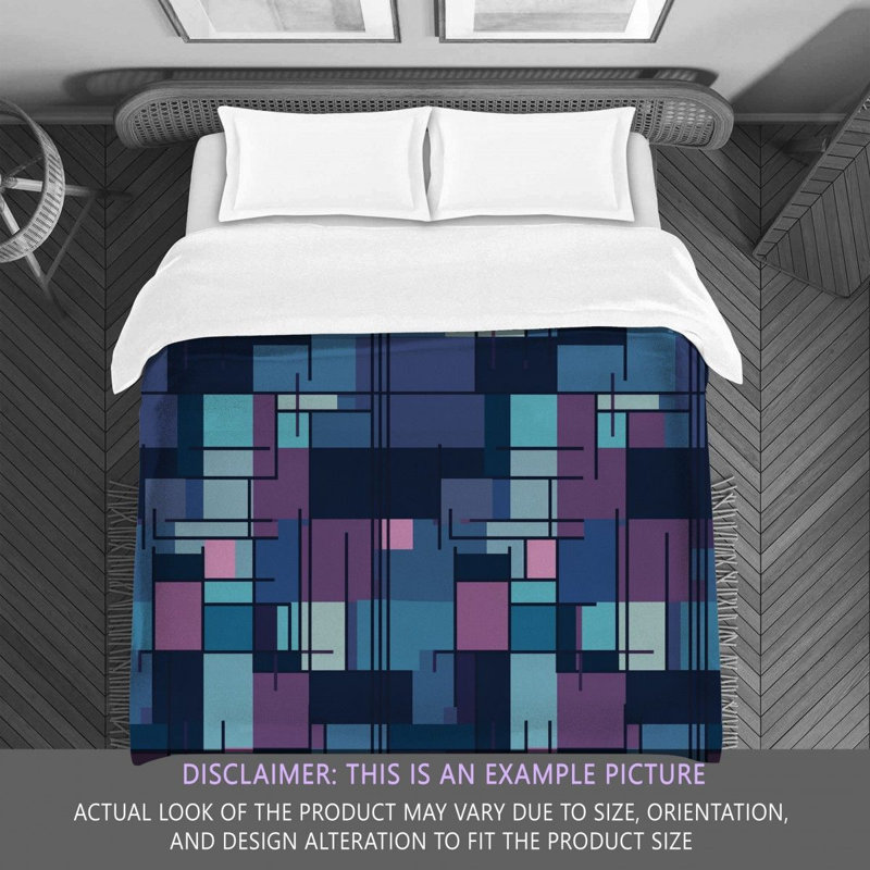 Housse de couette à motif géométrique Mondrian Bedding 4509, Édredon simple, Bleu/mauve