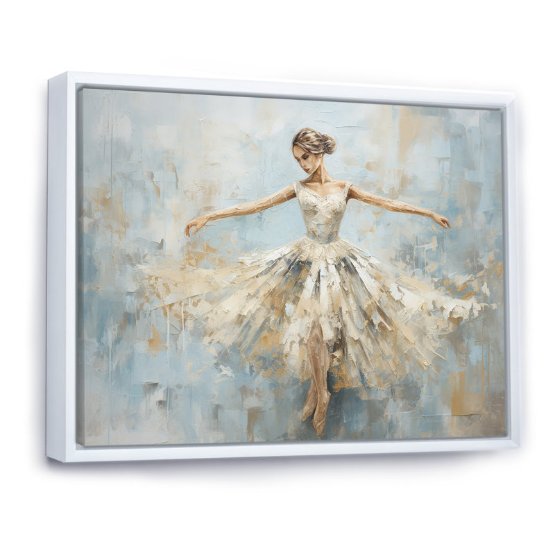 Beige doré minimalisme ballerine - ballet, art mural, H 24 po x l 32 po x P 1 po, Cadre flottant blanc