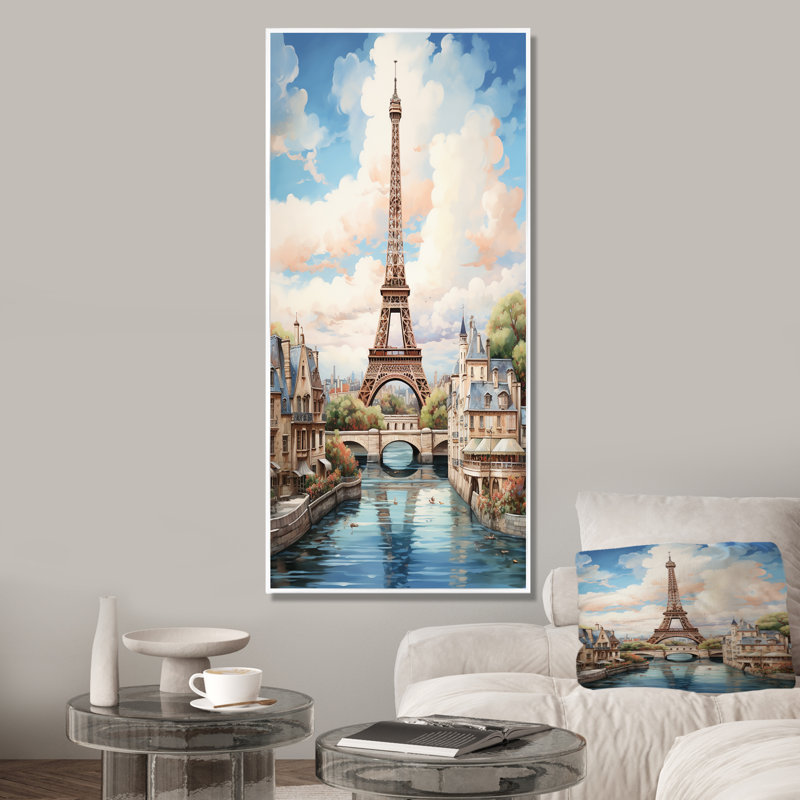 Tour Eiffel, paysage parisien, Cadre flottant blanc, 32" H x 16" W