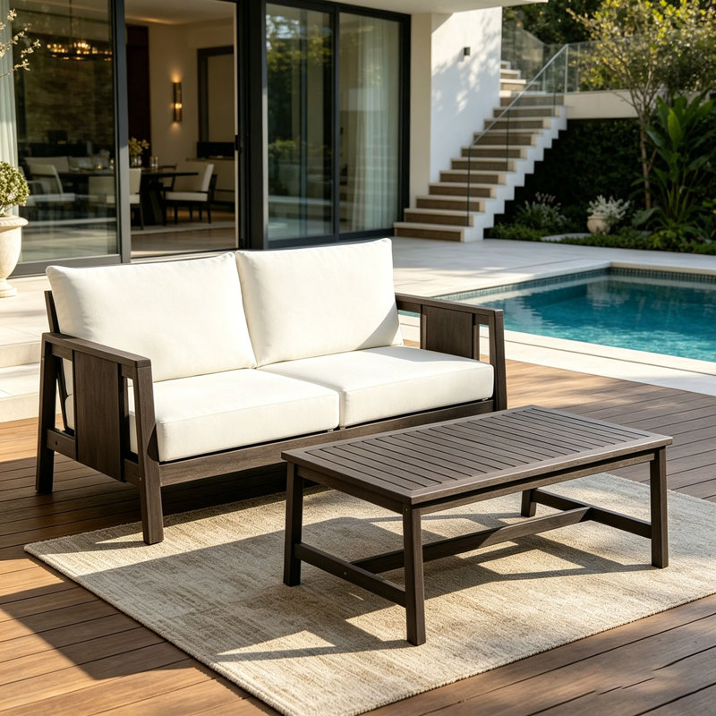 Ensemble de canapé 2 pièces avec causeuse d'extérieur et table basse, Dark Grey Black