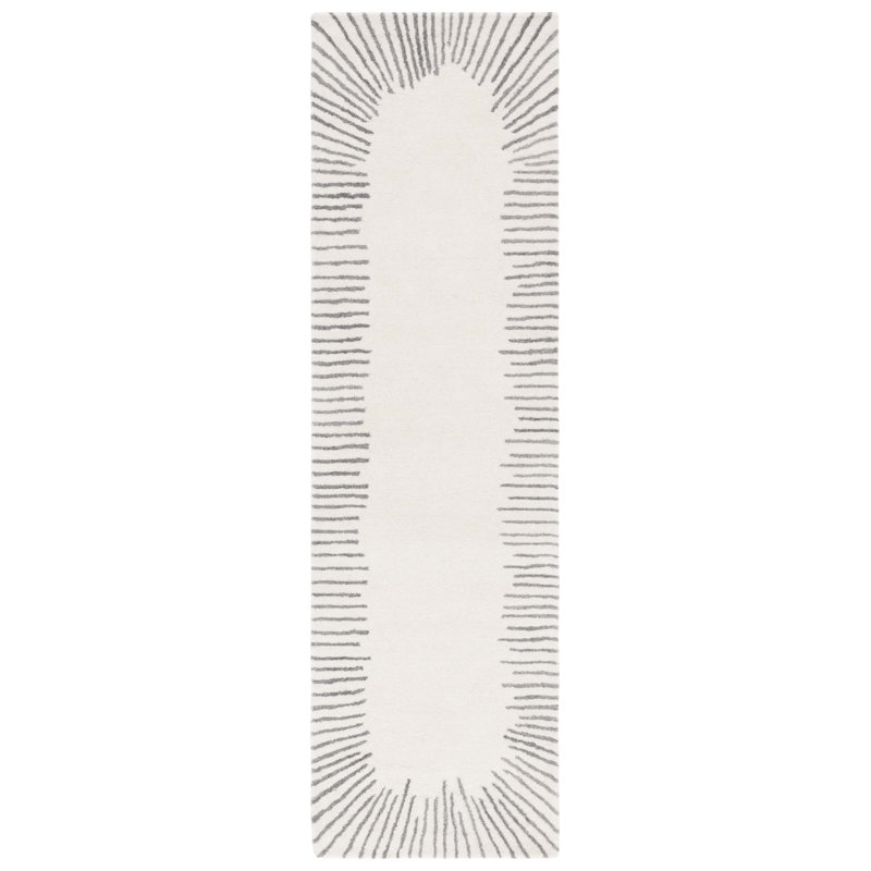 Jakavian Hand Tufted Wool/Cotton Abstract Rug in Gray/Ivory, Runner 2'3" x 8'