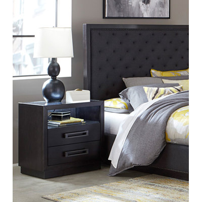 Mobilier de chambre à coucher moderne 1pc Table de chevet avec 2 tiroirs à DEL avec ports de rangement USB et prises de courant