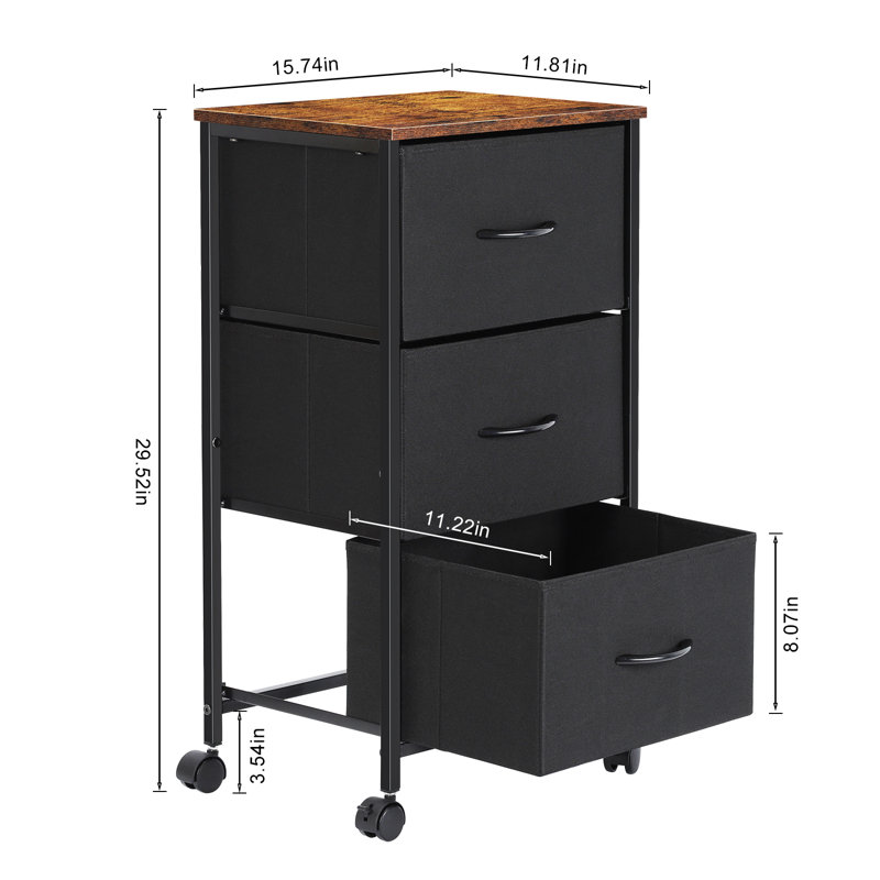 3 Drawer Storage Drawer with Locking Wheels