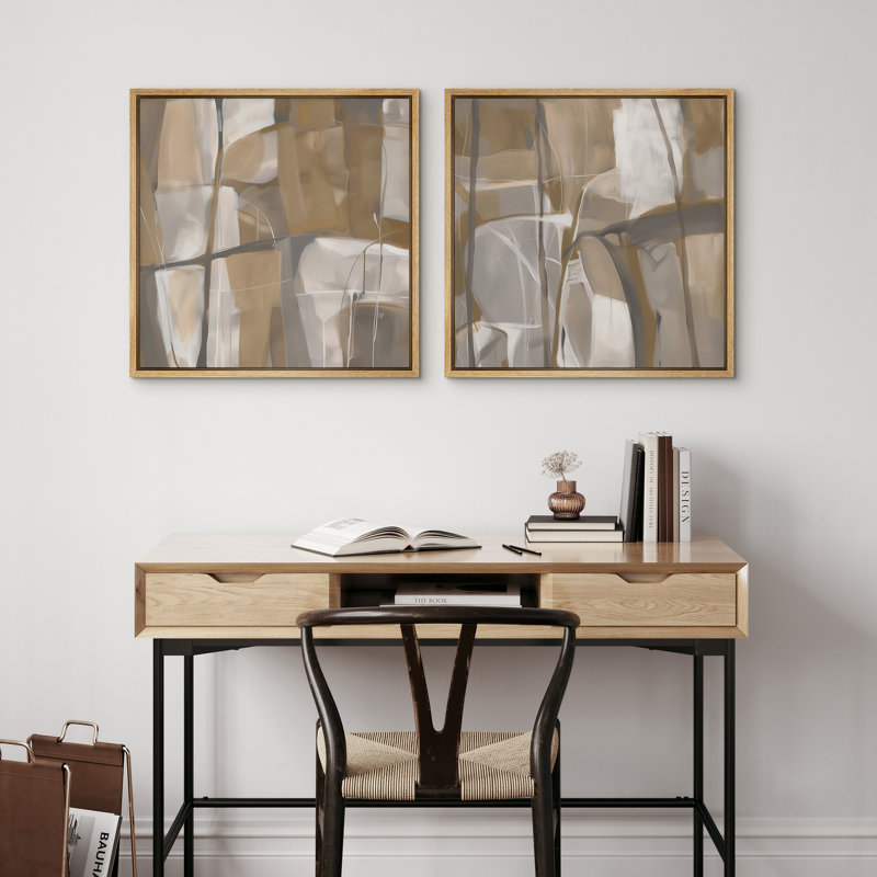 Abstrait art mural abstrait sur toile gris neutre neutre encadré, H 16 po x l 16 po, Natural Floater Framed