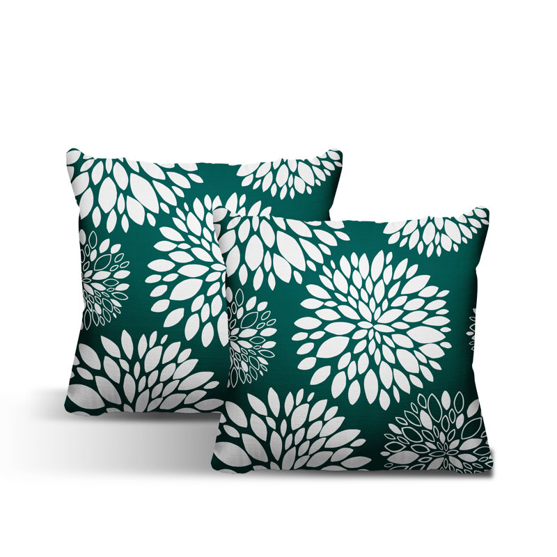 Floral Outdoor Reversible Throw Pillow, 15W" x 15H", Green
