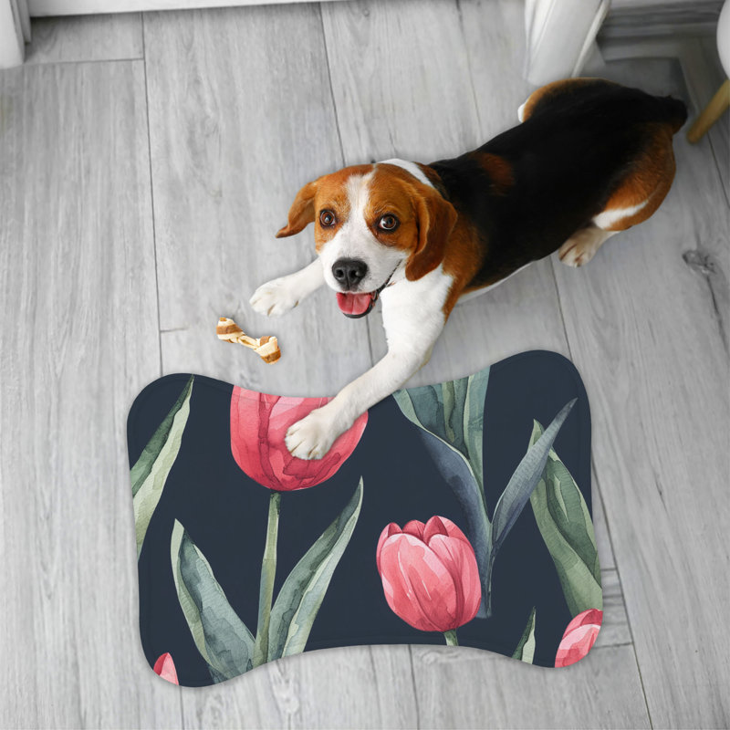 Seamless Tulip Patterns - 1 Piece Bone Shape Feeding Mat, Medium (18")