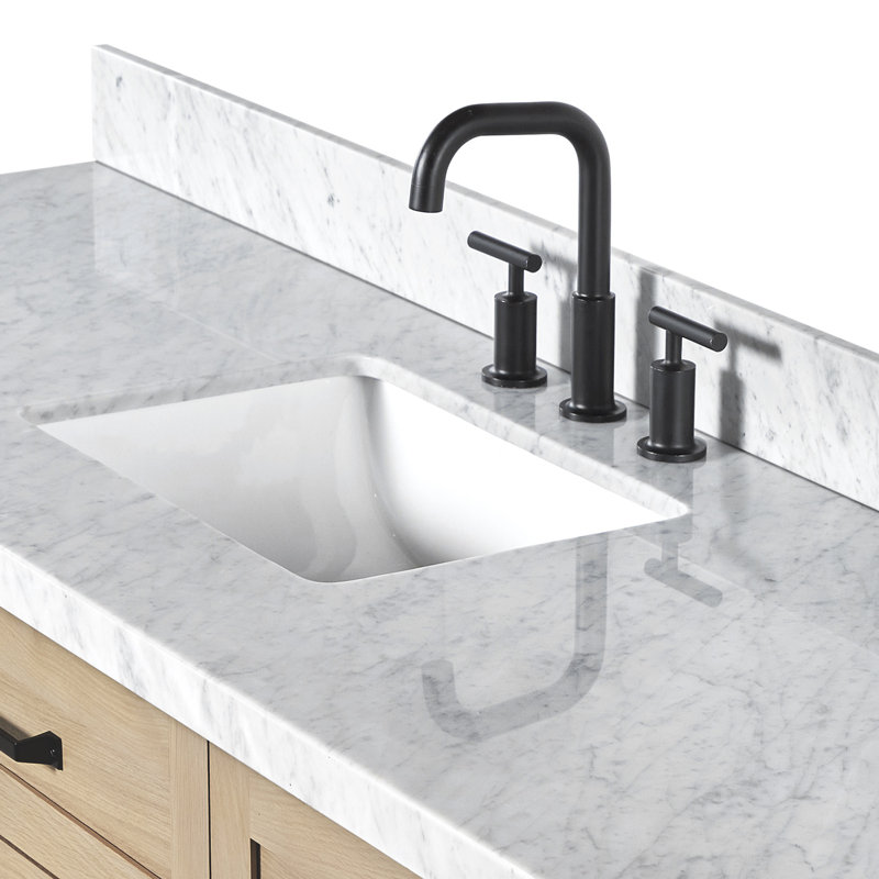 ARIEL Monroe 48 Single Sink Bathroom Vanity with Carrara Quartz Top, Oak, 60" - 61", Italian Carrara Marble
