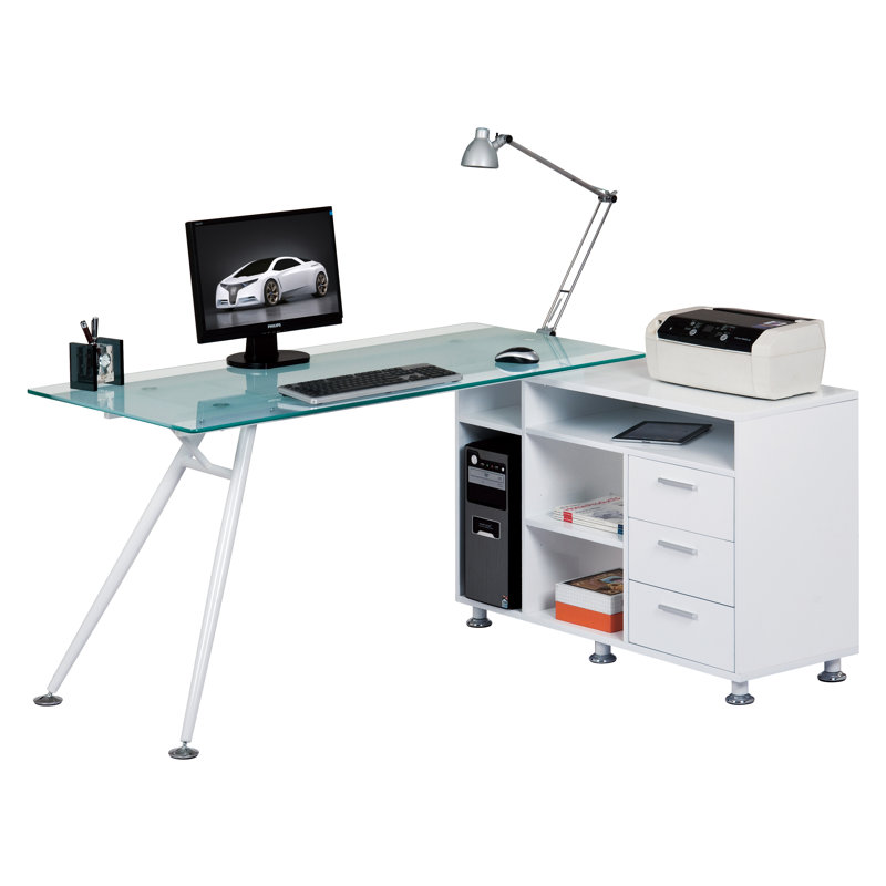L-Shaped Glass Top Executive Desk