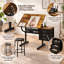 Table à dessin noire ajustable avec tabouret et tiroirs de rangement
