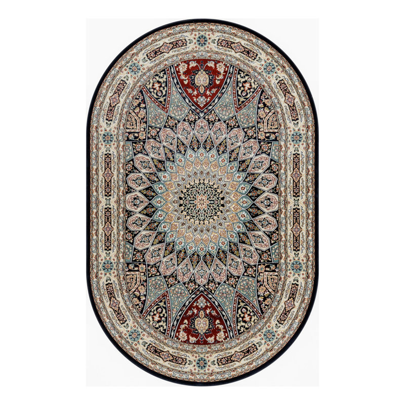 Tapis ivoire / bleu marine Jackson, Ivory/Navy, Ovale 5 pi 3 po x 8 pi