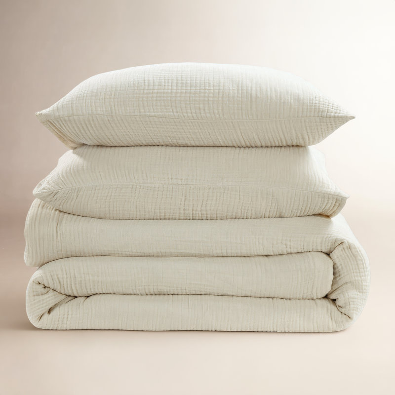 Ensemble d'édredon en coton, Édredon pour très grand lit + 2 taies décorativ, Sable