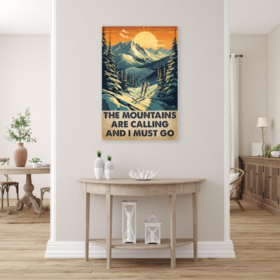 «Skiing The Mountains Are Calling», reproduction d'art graphique sur toile tendue 1 pièce | 0370
