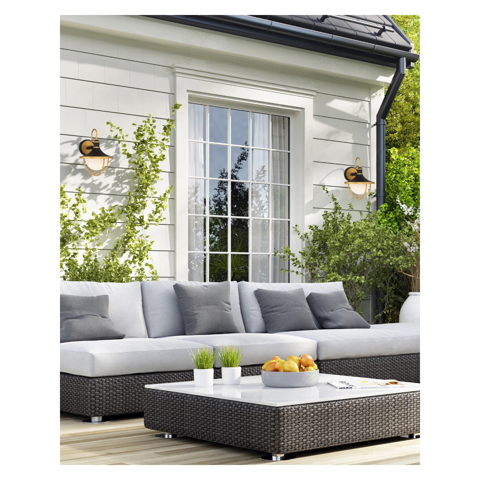 Avangeline Single Light Round/Oval Outdoor Steel Wall Light, 13.5" H x 9.75" W x 11" D