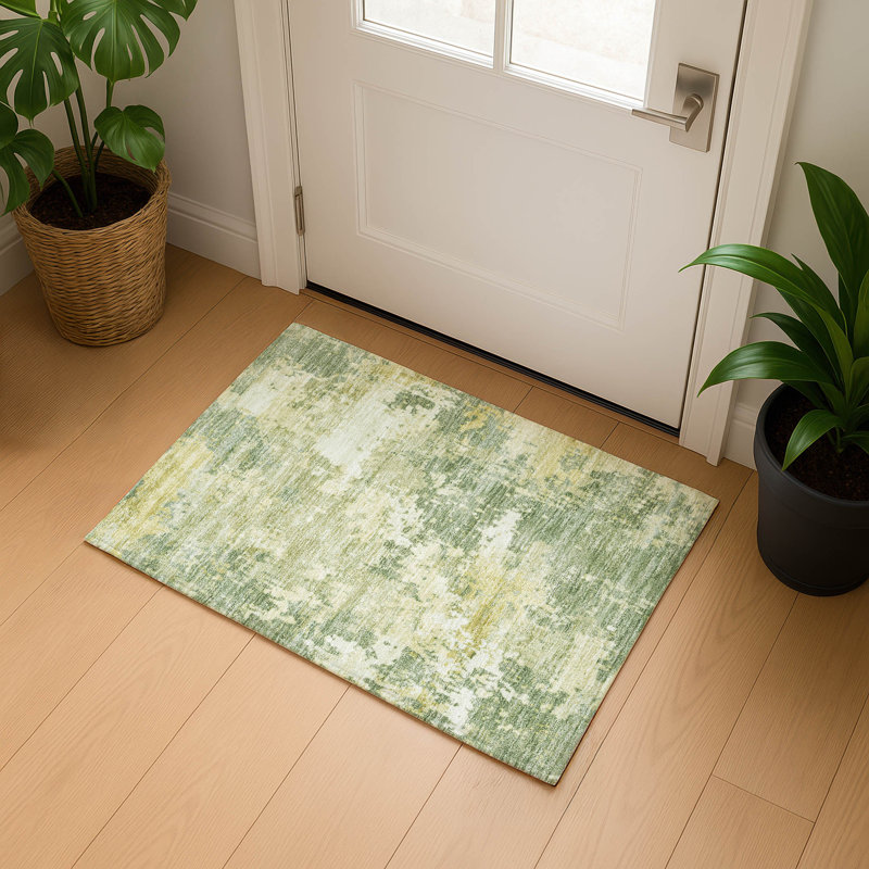 Premium Machine Washable Mayfield AMF2142 abstract Rug, 1'8" x 2'6", Aloe