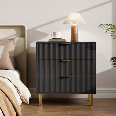 Dresser, Modern 3 Drawer Dresser For Bedroom With Gold Handle And Large Drawer, Wood Double Chest Of Drawers And Storage Organizer For Living Room, Ha by Mercer41