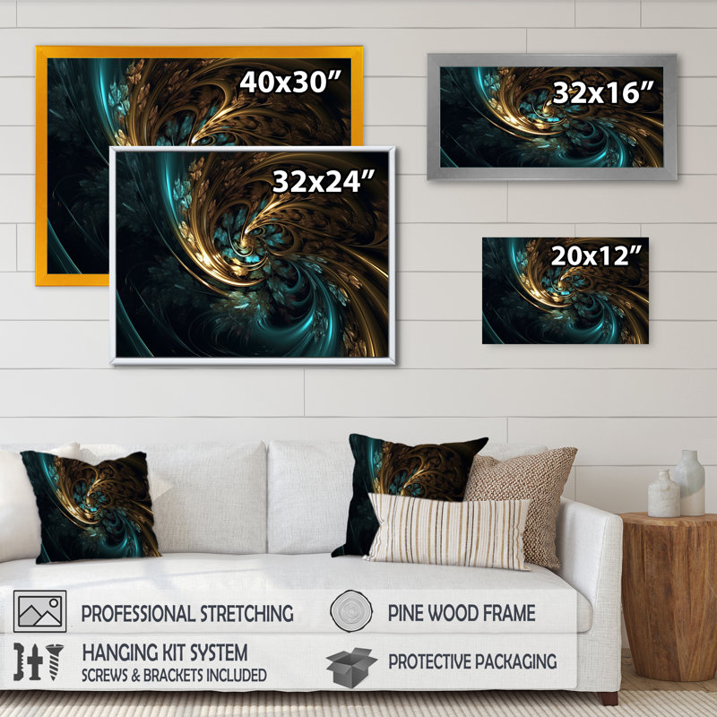 «Blue and Gold Fractal Enigmas I», reproduction, H 16 po x l 32 po x P 1 po, Toile tendue