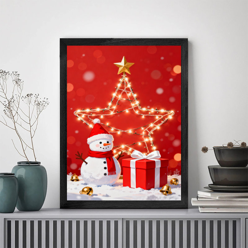 Impression encadrée noire «Snowman Vintage by the Stars» de style rétro, H 17 po x l 13 po