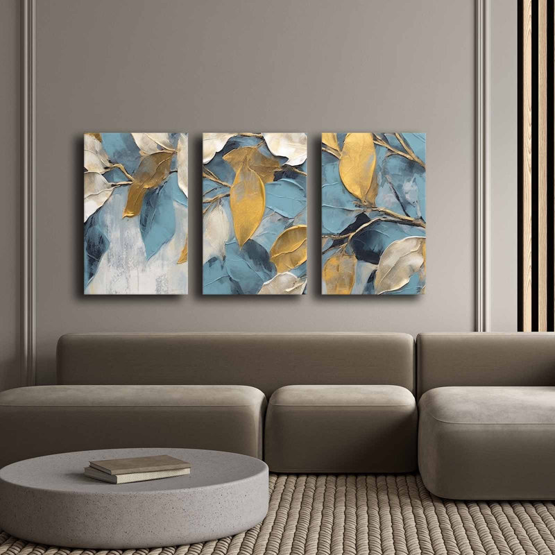 Superbe ensemble de peinture sur toile décorative (3 pièces), 100% toile, taille totale: 57,1 po x 27,6 po | Structure 100% bois de pin, épaisseur: 0,1 pouce | Parfait pour le décor du salon et de la chambre à coucher, des couleurs vives et un design