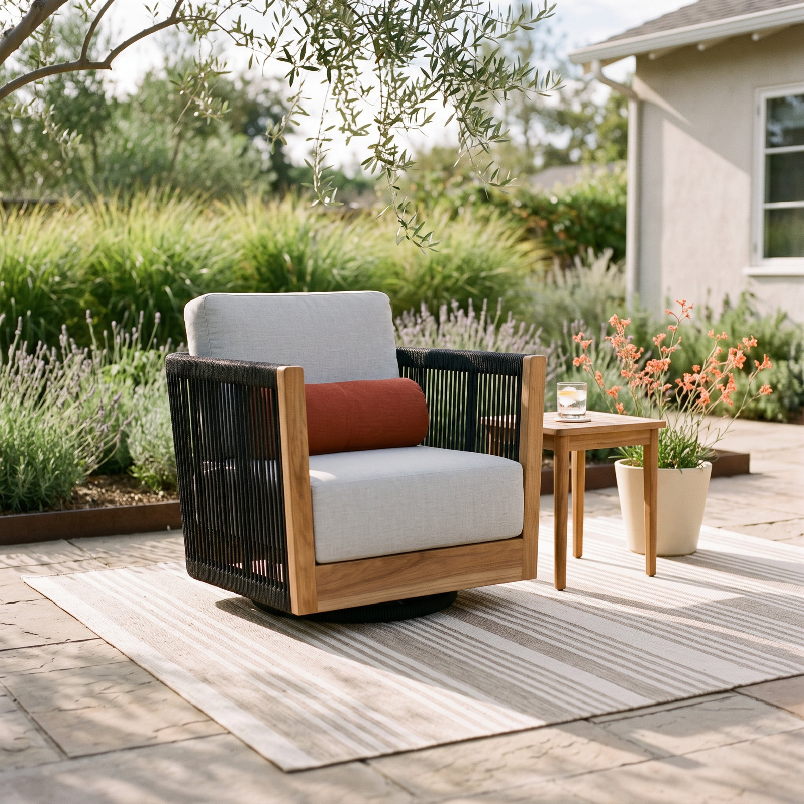 Aniston Sunbrella® Swivel Patio Lounge Chair, Black