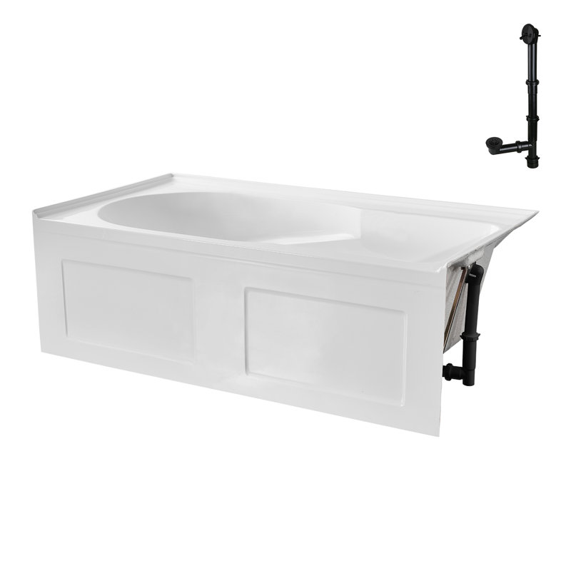 Streamline 60 in. x 32 in. Acrylic Right-Hand Drain Alcove Bathtub in Glossy White With External Drain, Matte Black
