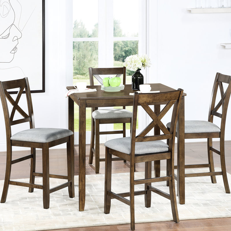 Ensemble de table de salle à manger 5 pièces / ensemble de table de salle à manger carrée en bois pour 4 / table de cuisine à hauteur de comptoir avec table carrée et 4 chaises rembourrées pour petit espace / noyer