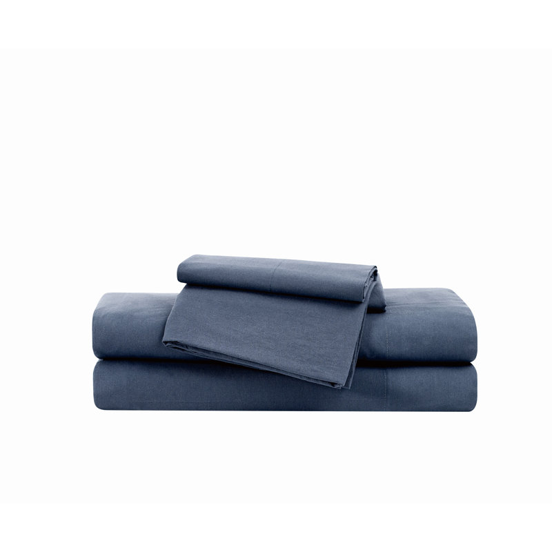 Brooklyn Loom Essential Cotton Sheet Set, Queen Sheet Set with 2 Pillowcases, Blue