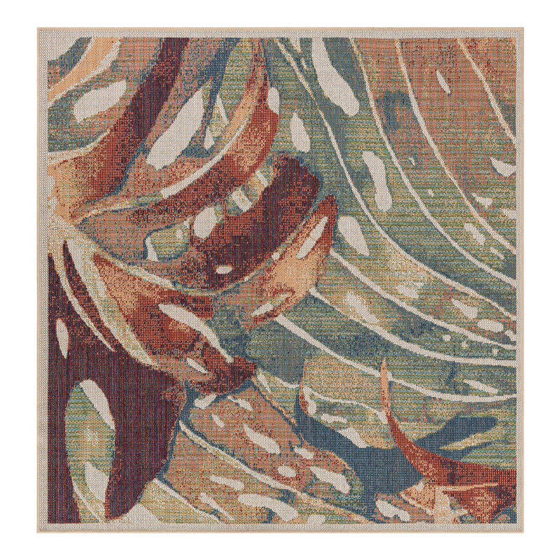 Tinesford Abstract Indoor / Outdoor Rug, Square 6'1"