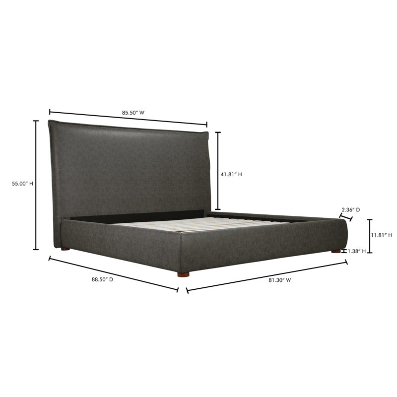 Timothy Upholstered Low Profile Platform Bed, King, Dark Grey Faux Leather, 54