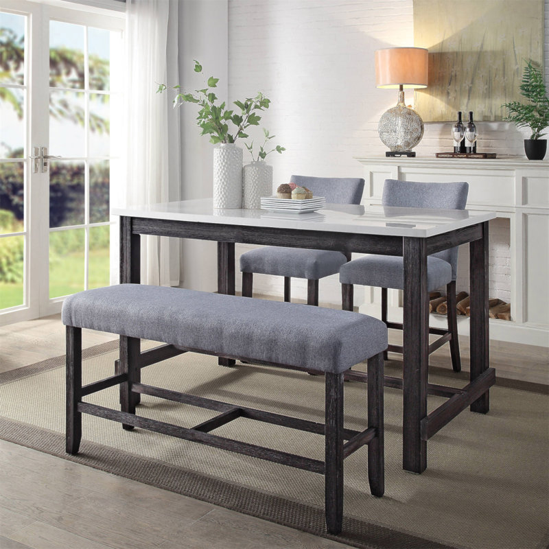 Banc à hauteur de comptoir gris et patiné espresso, H 25,5 po x l 48,5 po x P 14,5 po