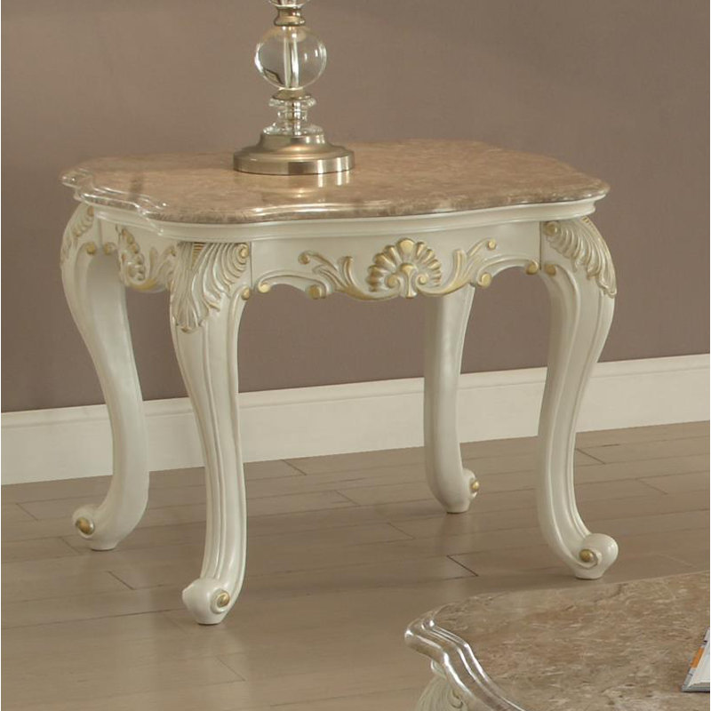 Table de bout carrée transitionnelle avec plateau en marbre naturel blanc perle Caviness
