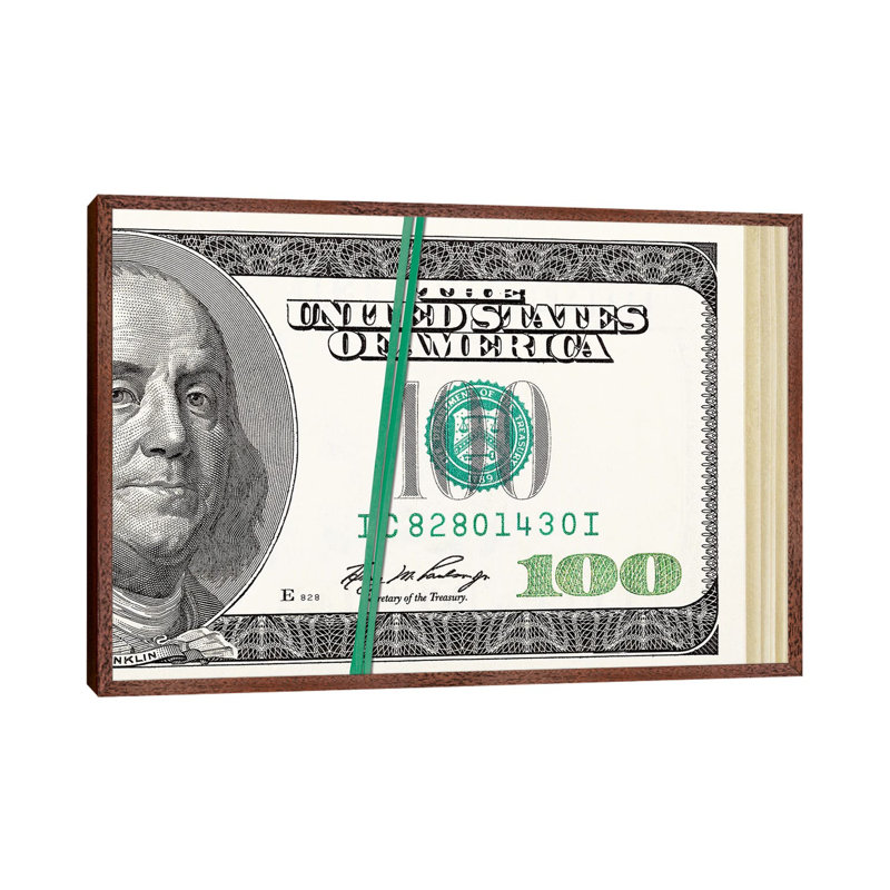 Folded Hundreds - Print on Canvas, Brown Framed, 101.6cm H x 152.4cm W x 3.81cm D