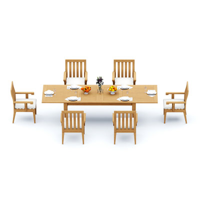 Ensemble de salle à manger en bois de teck de qualité A pour 9 personnes: table à rallonge double et fauteuils cargan de 122 po # 11Ca2808