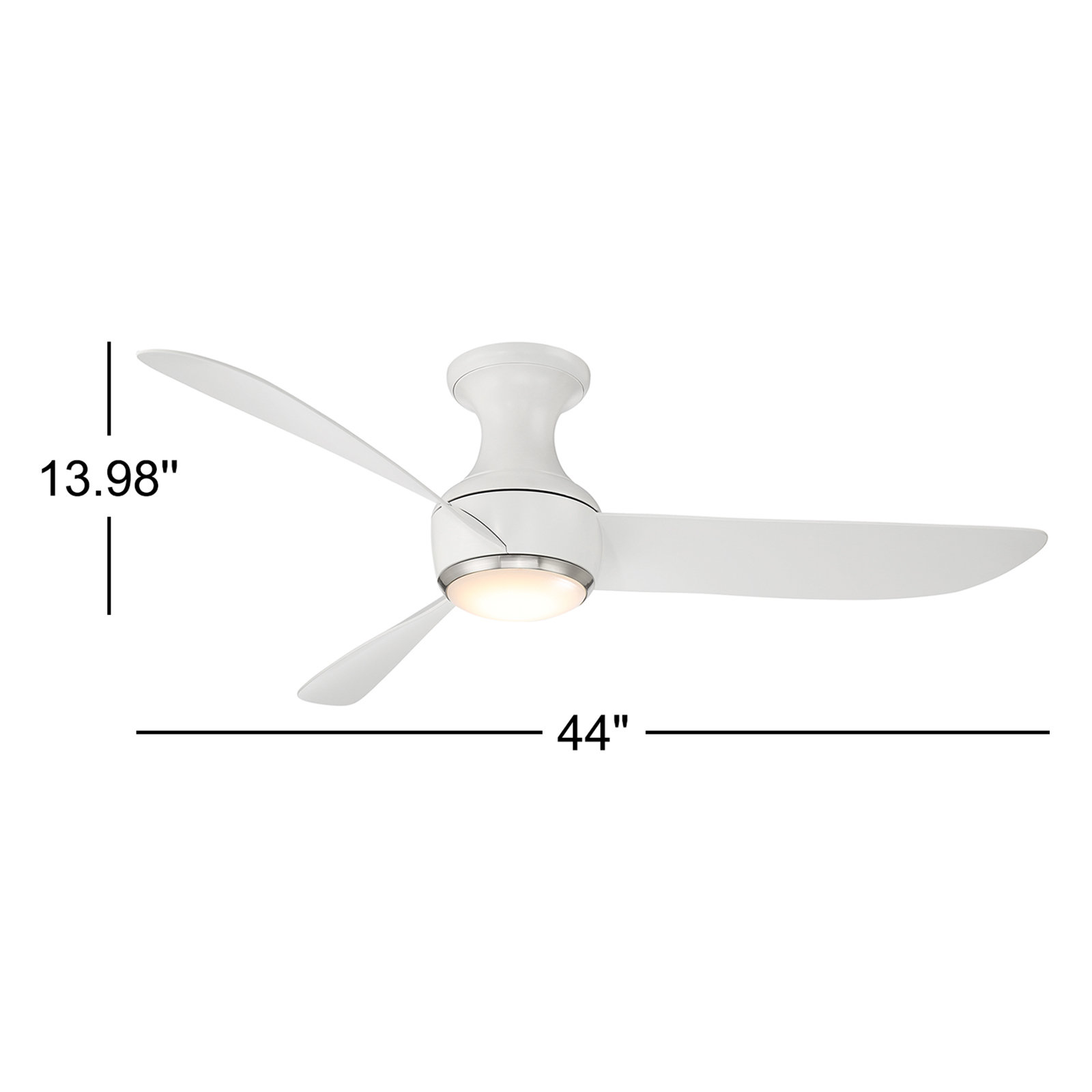 Corona 3 - Blade Outdoor/Indoor Smart Flush Mount Ceiling Fan with Remote Control and Dimmable LED Light Kit Included , 44"