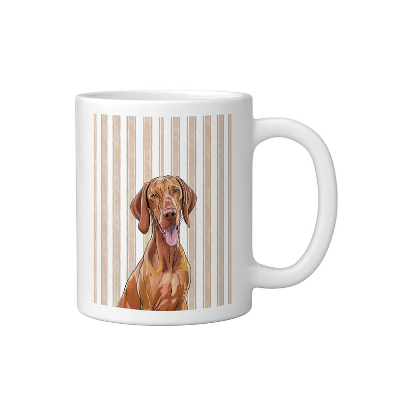 Minimalist Pet Portrait Beige Stripes Ceramic Mug, White, 11oz