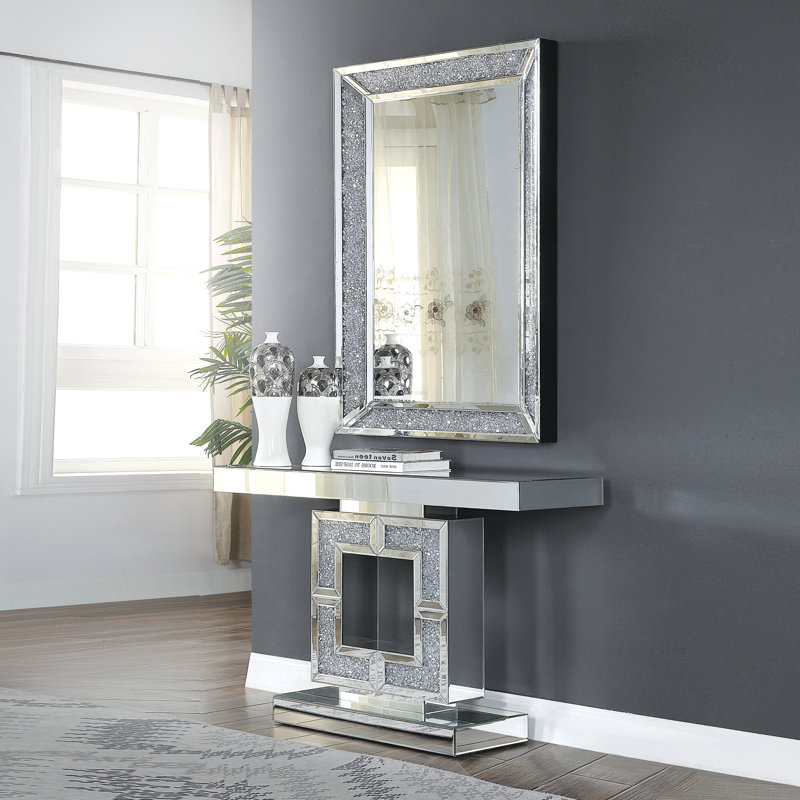 Console Table, Mirrored & Faux Diamonds