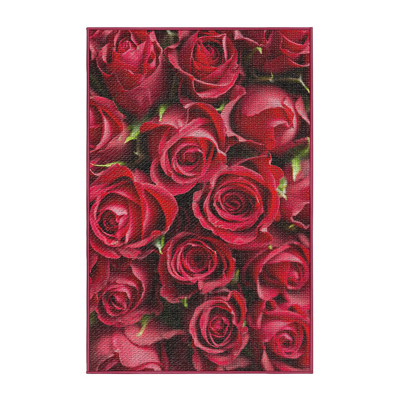 Tapis zone rouge roses, Rectangle 5 pi x 7 pi
