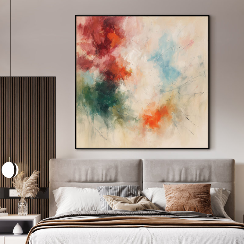 Très grand imprimé abstrait coup de pinceau abstrait éclatant - décor moderne audacieux pour le salon ou la chambre à coucher, très grand art mural encadré (assemblage requis)