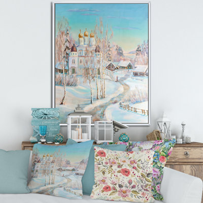" Country Road In Winter Landscape With Temple "