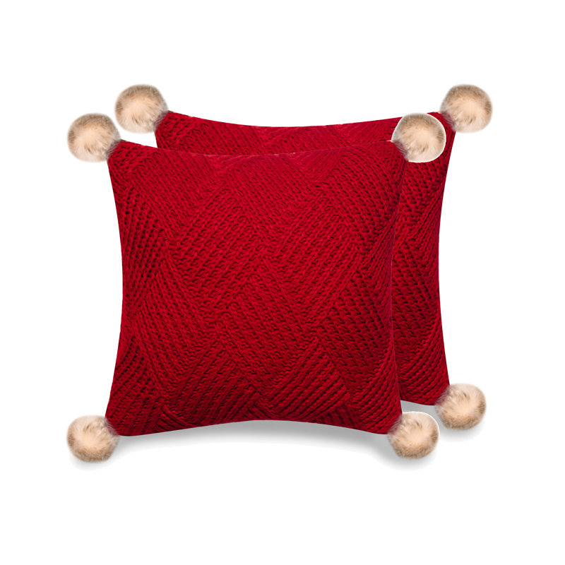 PONG PONGS PILLOW Pom-poms Throw Pillow, Down Blend, Red