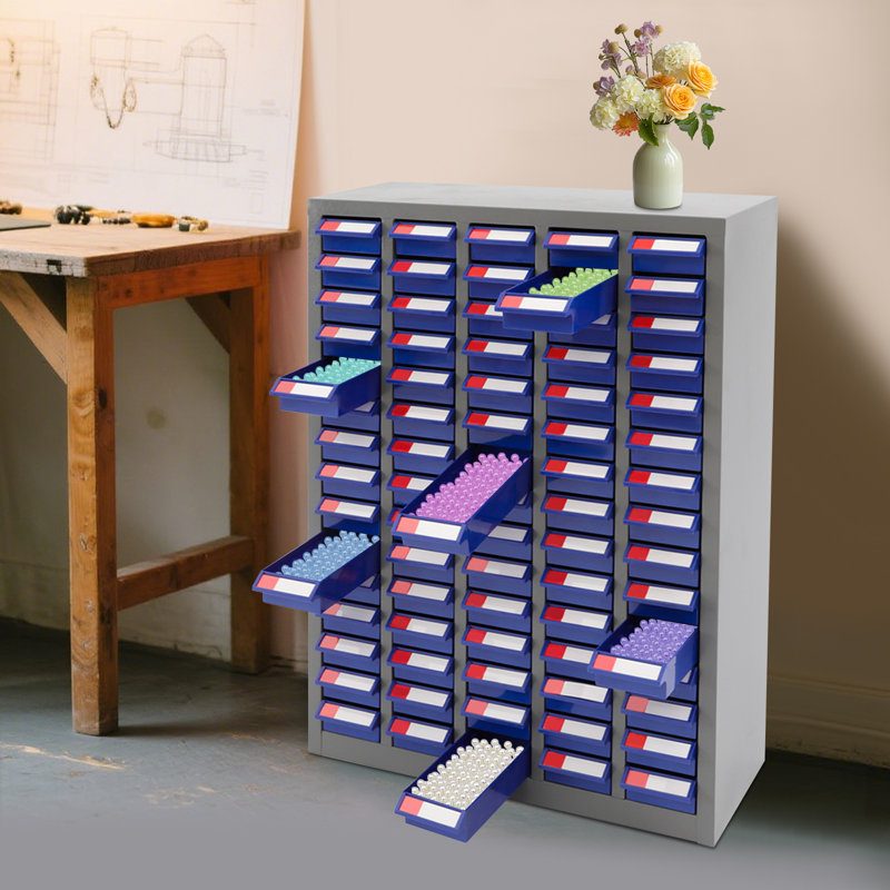 33.9" Tall Cold-Rolled Steel Storage Cabinet, Freestanding 75-Compartment Organizer Rack with Adjustable Dividers For Garage Office Warehouse