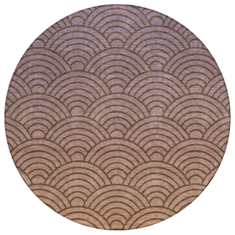 Machine Washable Indoor/Outdoor Kugler ACN2414 Geometric Rug, Round 8'